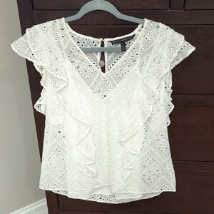 White Ruffled Cut Out Blouse
